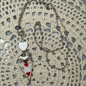 Heart vintage tin Pendant & mop heart Necklace